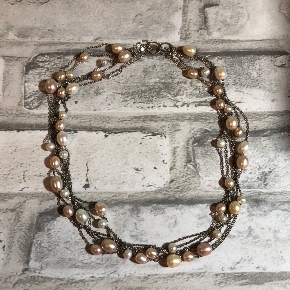 TARA 5 strand multicolored pearl choker 925 silver